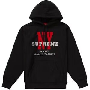 Supreme Black Hoodie with Red NY and White Supreme Logo